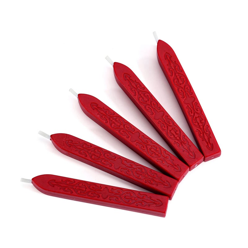 Yoption 5Pcs Sealing Wax Sticks, Vintage Totem Fire Manuscript Bright Red Wax Seal Sticks with Wicks, Sealing Wax for Wax Seal Stamp - Image 2